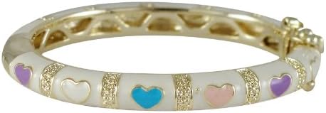 White Multi Color Enamel Hearts Gold Finish Baby Toddler Kids Girls Bangle Bracelet 42mm
