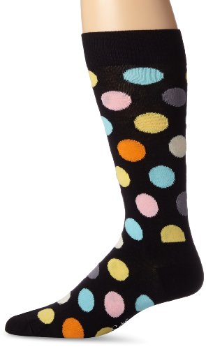 Happy Socks Men’s 1 Pack Durable Unisex Combed Cotton Crew, Black, 10-13