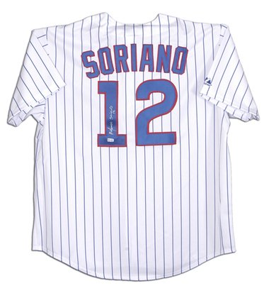 Alfonso Soriano Autographed Chicago Cubs Pinstripe Majestic Replica Jersey