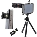 (Black) 4 in 1 Camera Lens Kit for Iphone 4 4s Ipad and More Phone Cameras (8x Telephoto, Fish Eye, Wide Angle + Micro Plus Tripod and Hard Case ) with Agptek USB 2.0 All in One Card Reader