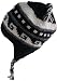 Wool Chullo Fleece Lined Ski Hat Toque with Ear Flaps Winter Knit Beanie Mountaineering Skull Cap (White / Grey - Black G Design)