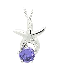 .925 Sterling Silver Cz Round Simulated Amethyst Color Starfish Necklace 18