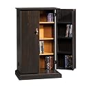 Locking CD DVD Blu-Ray Multi Media Storage Cabinet Organizer w/Key Lock - Rustic Antique Birch Finish