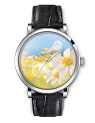 SPRAWL Aanalog Fashion Series Silver Ladies Watches of Genuine Black Leather Strap,Unique Wrist Watch for Women Girls Designed with Happy flowers in the field