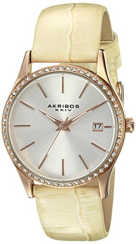 Akribos XXIV Women's AK883WTR Round Silver Dial Three Hand Quartz Rose Gold Tone Strap Watch