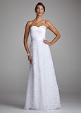 David's Bridal Wedding Dress: Charmeuse Gown with Floral and Peated Detail Style 231M22800