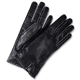Forzieri Women's Stitched Cashmere Lined Black Italian Leather Gloves
