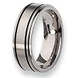 Black Accent Ridged Edge Brushed & Polished Titanium Ring (8.0 mm) With Wood Box - Sizes 8-12
