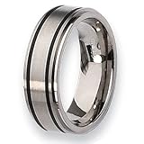 Black Accent Ridged Edge Brushed & Polished Titanium Ring (8.0 mm) With Wood Box - Sizes 8-12