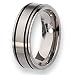Black Accent Ridged Edge Brushed & Polished Titanium Ring (8.0 mm) With Wood Box - Sizes 8-12