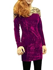 Round Neck Above the Knee Velvet Long Sleeves Lace Stretchy  Dress