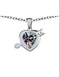 Original Star K (tm) Heart with Arrow Love Pendant with Rainbow Mystic Topaz in 925 Sterling Silver