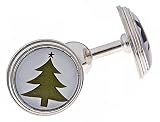 Silver plated cufflinks with a Christmas tree image with presentation box. Made in the U.S.A