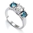3 Stone Round White Diamond & Blue Diamond Accented Ring in 14K White Gold (1/2 ctw)