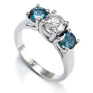 3 Stone Round White Diamond & Blue Diamond Accented Engagement Ring in Sterling Silver (1/4 ctw)