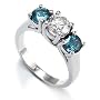 3 Stone Round White Diamond & Blue Diamond Accented Ring in 14K White Gold (1/2 ctw)