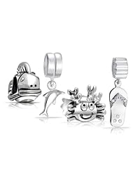 Bling Jewelry 925 Sterling Silver Beach Sea Life Dangle Bead Set Fits Pandora