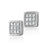 10k White Gold Square Diamond Earrings Studs - HI, I, 0.10 cttw