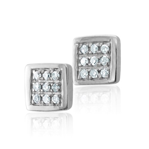10k White Gold Square Diamond Earrings Studs - HI, I, 0.10 cttw