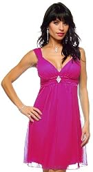 Fuchsia Strap Gathered Rhinestone Evening Prom Dress