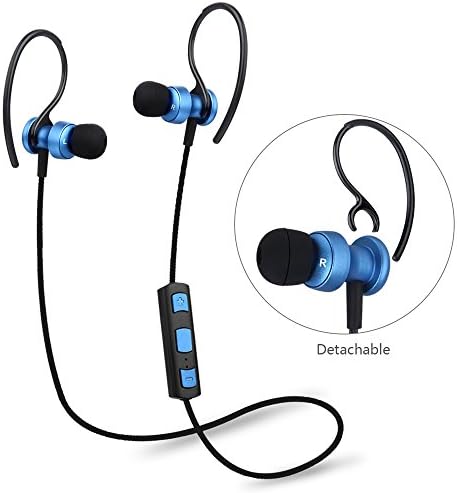 Yenona Wireless Bluetooth 4.1 Metallic Sports Earphones, In-ear Headsets with Built-in Mic and Detachable Hooks, Sweatproof Running Headphones for iPhone, Samsung Galaxy, Other Android Cellphones,Blue