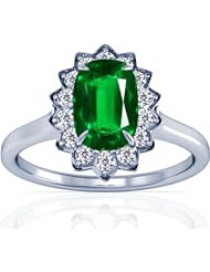 Platinum Cushion Cut Emerald Ring With Sidestones (GIA Certificate)