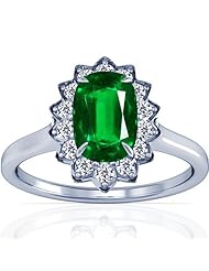 18K White Gold Cushion Cut Emerald Ring With Sidestones (GIA Certificate)
