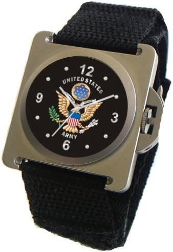 "U.S. Army" Classic Emblem Satin Finish 316L Stainless Steel Watch Case with a Black Velcro Strap