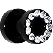 4 Gauge Black Anodized Titanium Clear Gem Screw Fit Tunnel
