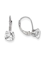 MadiK® 14k White Gold Polished Prong Set Round Cut CZ Leverback Earrings