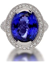 11.65 CT Oval Tanzanite Solid 14K White Gold Ring - NEW