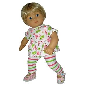 COMPLETE OUTFIT: Flamingo Top, Leggings, and Hibiscus Shoes. Fits 15 Dolls Like Bitty... by