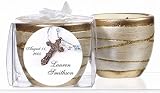 Baby Keepsake: Blue Bead Rosary Design Personalized Elegant Scented Pottery Votive Ca (Set of 24)