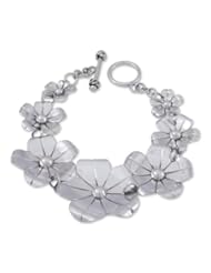 Silver flower bracelet, Floral Fiesta - Collectible Floral Fine Silver Link Bracelet