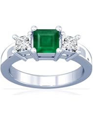 Platinum Princess Cut Emerald Three Stone Ring