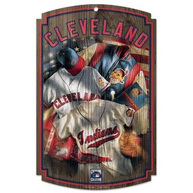 Cleveland Indians Wood Sign W/ Throwback Jersey