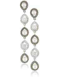 Judith Jack "Pearlette" Sterling Silver, Marcasite and Fresh Water Pearl Linear Drop Earrings