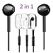 Earphones in-ear headphones earbuds black & white 2 in 1 for both iphone and samsung phones