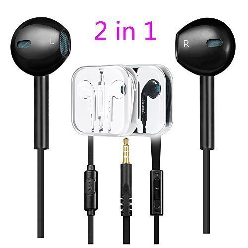Earphones in-ear headphones earbuds black & white 2 in 1 for both iphone and samsung phones
