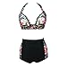 Zmart Women's Two Pieces High Waist floral Print Bikini Swimsuit,Black,L(US 12-14)