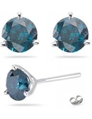 0.92 Cts Blue Diamond Stud Earrings in 14K White Gold-Screw Backs