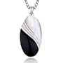 Sterling Silver White Mother-of-Pearl and Black Onyx Oval Pendant, 18"
