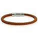 Oxford Ivy Braided Brown Leather Mens Bracelet 6 mm 8 1/2 inches with Locking Stainless Steel Clasp