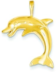 14K Yellow Gold Jumping Dolphin Charm Ocean Pendant