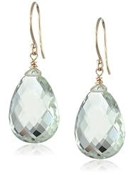 14k Yellow Gold 15mm Created Green Amethyst Briolette Earrings