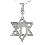 Sterling Silver Star of David with Chai Center Pendant
