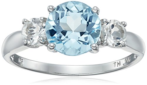 Sterling Silver Gemstone and White Topaz Three-Stone Ring