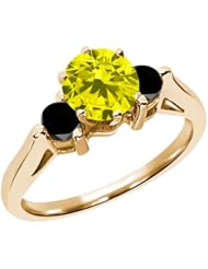 0.68 Ct Round Canary and Black Diamond 18K Yellow Gold 3-Stone Ring