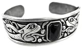 Pewter Celtic Dragons Cuff Bracelet Black Stone