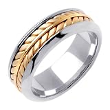 14K Two Tone Gold comfort fit Flatten Twist Braided Women's Wedding Band